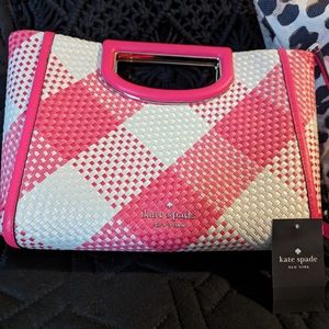 Kate Spade Alexia Woven Pink Gingham clutch/crossbody